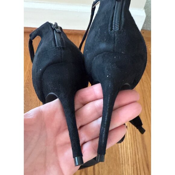 Lulus Stiletto Heels Black Suede Like Pointed Toe Ankle Strap Back Zipper 10 - Picture 5 of 11
